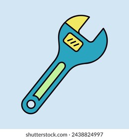 Adjustable spanner vector icon on dark background. Construction, repair and building. Graph symbol for your web site design, logo, app, UI