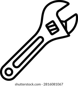 Adjustable Spanner Wrench Line Art Icon Plumbing Tool Vector