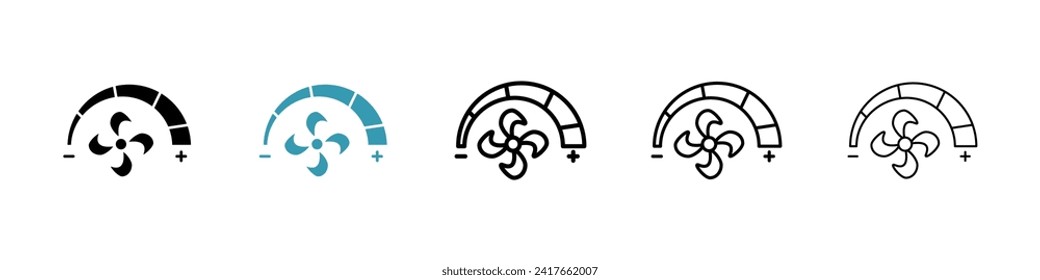 Adjustable speed vector icon set. Fan Speed Regulation vector symbol for UI design.