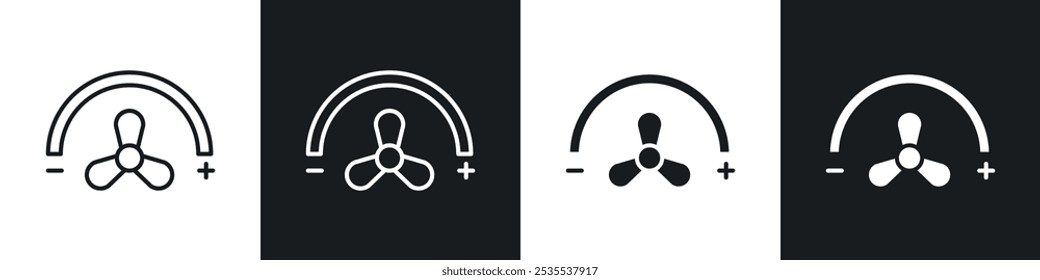 Ícone de vetor de velocidade ajustável definido em preto e branco. Ilustração de EPS 10