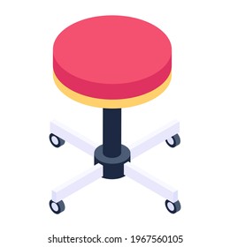 Adjustable stool, isometric icon of rotating stool