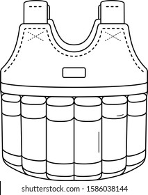 Adjustable strength training vest with weight loading. Vector outline icon.
