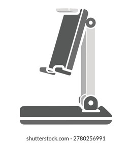 Adjustable tablet stand holder with sturdy base, modern design, gray and black colors, isolated on white background.