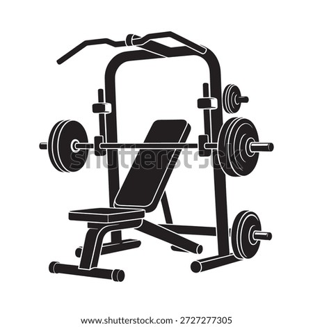 Adjustable weight bench press machine with barbell and weights