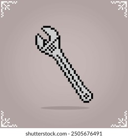 Adjustable wrench in 8 bit pixel art for game assets and Cross Stitch patterns in vector illustration.