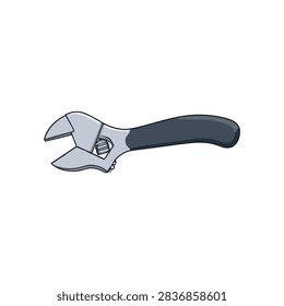 Adjustable wrench with black handle isolated on white background