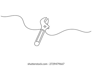 Adjustable wrench continuous line drawing minimalist repair tool vector illustration