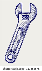 Adjustable wrench. Doodle style