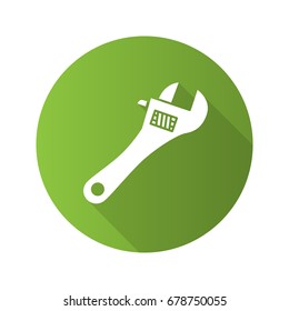 Adjustable wrench flat design long shadow glyph icon. Spanner. Vector silhouette illustration