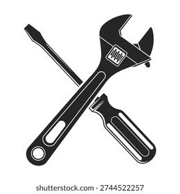Adjustable wrench and flathead screwdriver crossed over each other icon