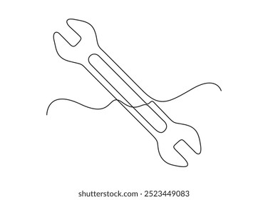 Adjustable wrench and hammer continuous single line drawing vector illustration