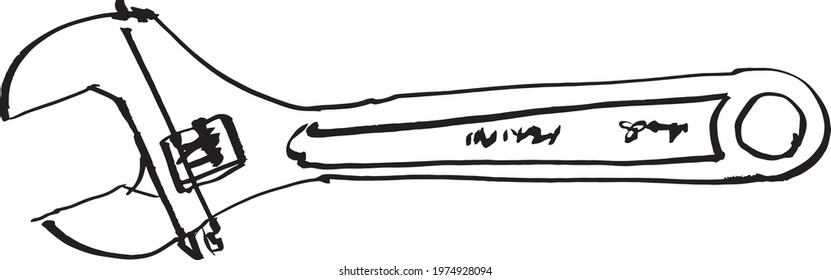 Adjustable wrench hand drawn vector illustration