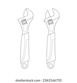 Adjustable Wrench. Hand tools on white background. Line vector illustration.