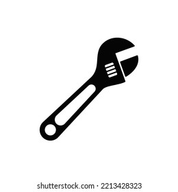 Icono de llave ajustable en glifo plano negro, estilo relleno aislado en fondo blanco