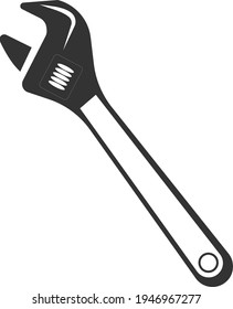 The adjustable wrench icon. Black silhouette. Vector illustration isolated on a white background. A symbol for website design, logo icon, application, user interface.