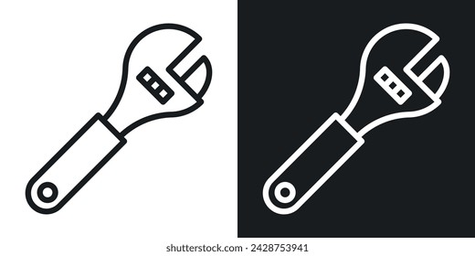 Adjustable Wrench Icon Designed in a Line Style on White Background.