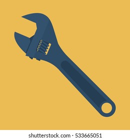 Adjustable wrench icon flat design style. Hand tools. Isolated on yellow background. Vector illustration. Spanner isolated.