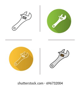 Adjustable wrench icon. Flat design, linear and color styles. Spanner. Isolated vector illustrations