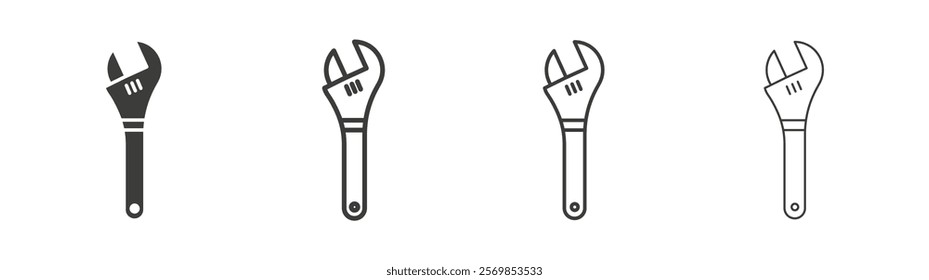 Adjustable wrench icon flat and linear vector illustration on white background.