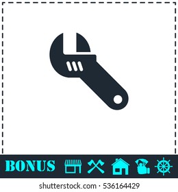 Adjustable wrench icon flat. Simple vector symbol and bonus icon