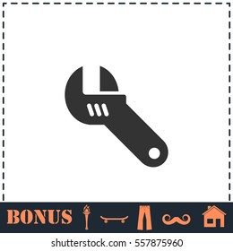 Adjustable wrench icon flat. Simple vector symbol and bonus icon