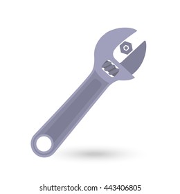 Adjustable wrench icon in flat style shadows. Metal wrench vector icon illustation