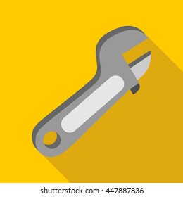 Adjustable wrench icon in flat style with long shadow. Tools symbol