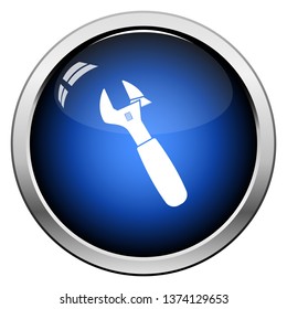 Adjustable wrench  icon. Glossy Button Design. Vector Illustration.