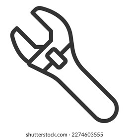 Adjustable wrench - icon, illustration on white background, outline style