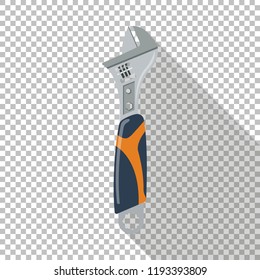 Adjustable wrench icon with long shadow. Chess transparent background.