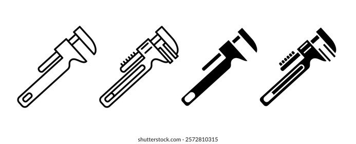 Adjustable wrench icon. Pipe spanner vector illustration. Mechanic tool symbol. Plumbing equipment sign. Plumber maintenance hardware pictogram. Industrial engineering workshop isolated concept.