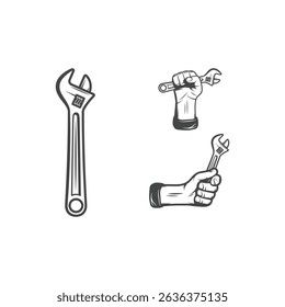 Adjustable wrench Icon set flat vector design