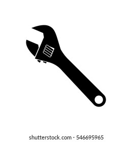 Adjustable wrench icon silhouette. Hand tools . Isolated on white background. Vector illustration. Spanner pictogram.