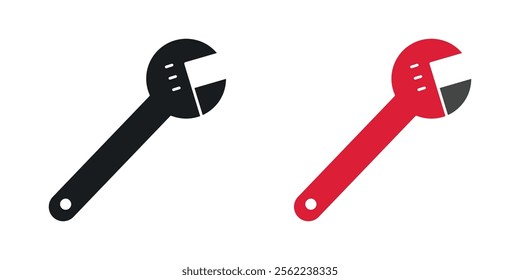 Adjustable wrench icons in black and colored version