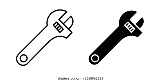 Adjustable wrench icons in black and white colors