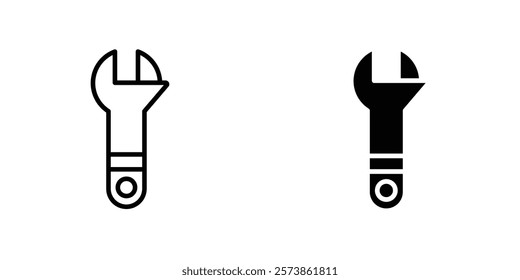 Adjustable wrench icons. black and white vector set.