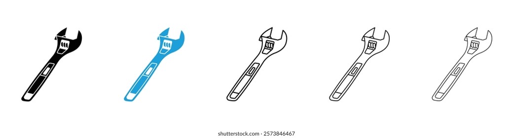 Adjustable wrench icons in filled and 3 stroke weights