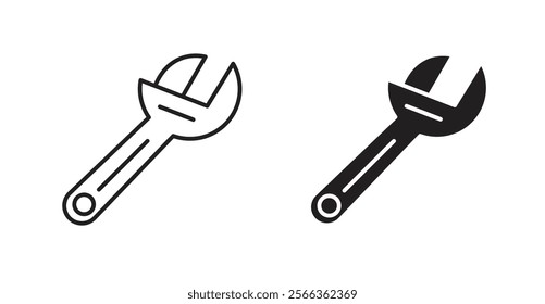 Adjustable wrench icons in line stroke and flat versions