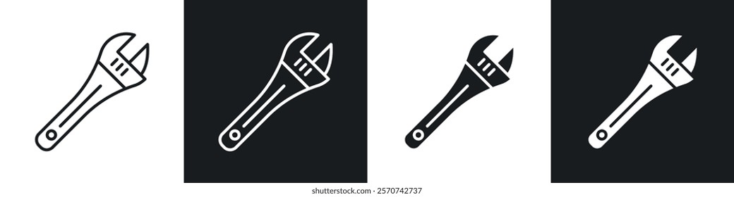 Adjustable wrench icons in Thin line black color. flat simple vector symbols illustration.