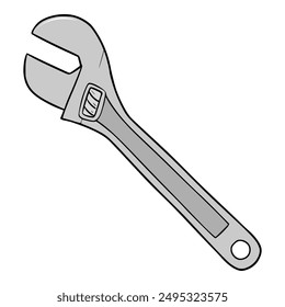 adjustable wrench illustration hand drawn isolated vector