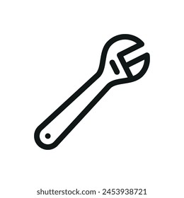 Adjustable wrench isolated icon set, plumbing pipe wrench vector symbol with editable stroke