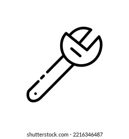 Adjustable wrench line icon. Tools, mend, fix, repair, build, construct, builder, technology, worker, service, engineer. Construction concept. Vector black line icon on a white background