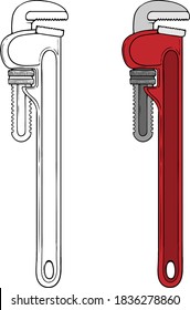 Adjustable wrench mechanic, plumber. Vector graphics without background, in color and outlines.