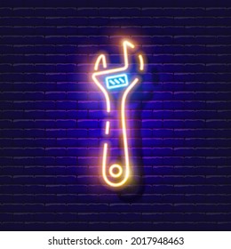 Adjustable wrench neon icon. Vector illustration for design. Repair tool glowing sign. Construction tools concept.