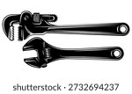 Adjustable wrench and pipe wrench set Essential tools for plumbing, construction, and home repair projects.