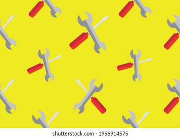 Adjustable wrench and screwdriver. Seamless texture.