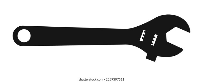 Adjustable wrench silhouette isolated on white background. Handyman tool of carpenter, repairman, builder, master. Vector graphic illustration.