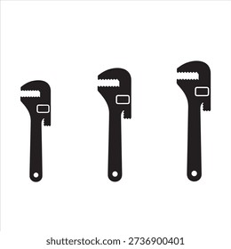 Adjustable Wrench Silhouette Set – Simple Plumbing Tool Icon Illustration