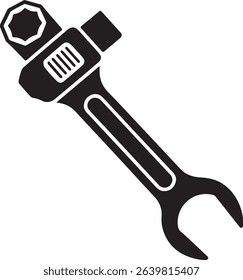 Adjustable wrench silhouette, spanner tool icon, mechanic wrench vector