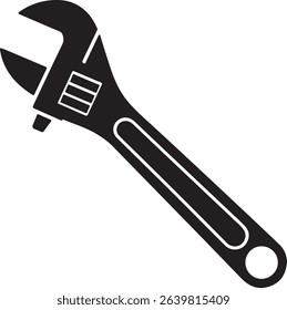 Adjustable wrench silhouette, spanner tool icon, mechanic wrench vector